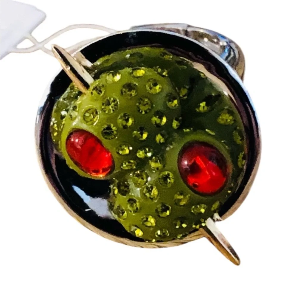BETSEY JOHNSON Holiday Santa Baby Martini Cocktail Olives Stretch Ring NEW NWT